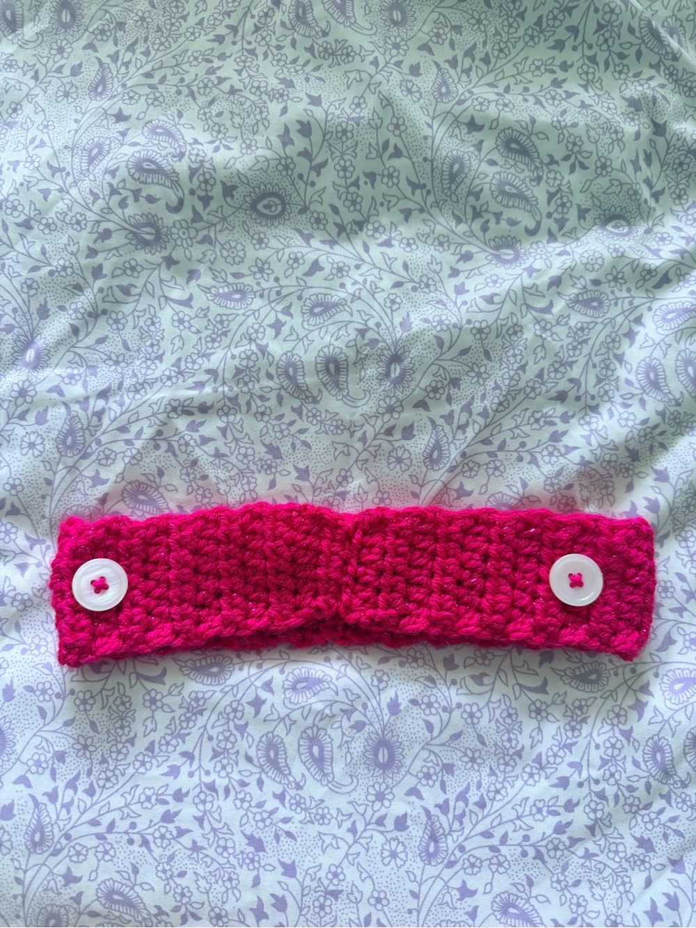 Crocheted Ear Saver Headband with Buttons - Hot Pink